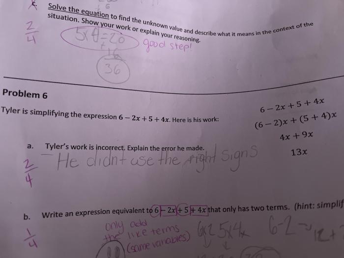 Tyler is simplifying the expression 6-2x+5+4x