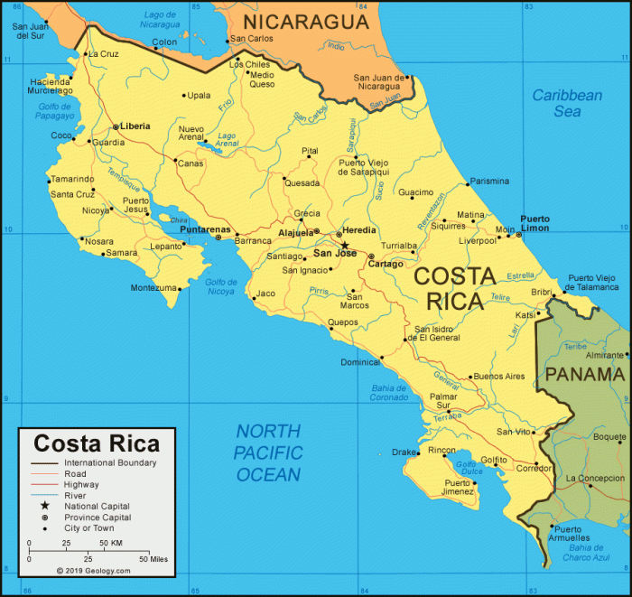 Label the map of costa rica based on panorama.