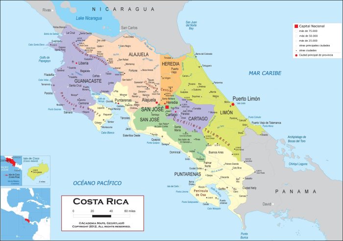 Label the map of costa rica based on panorama.